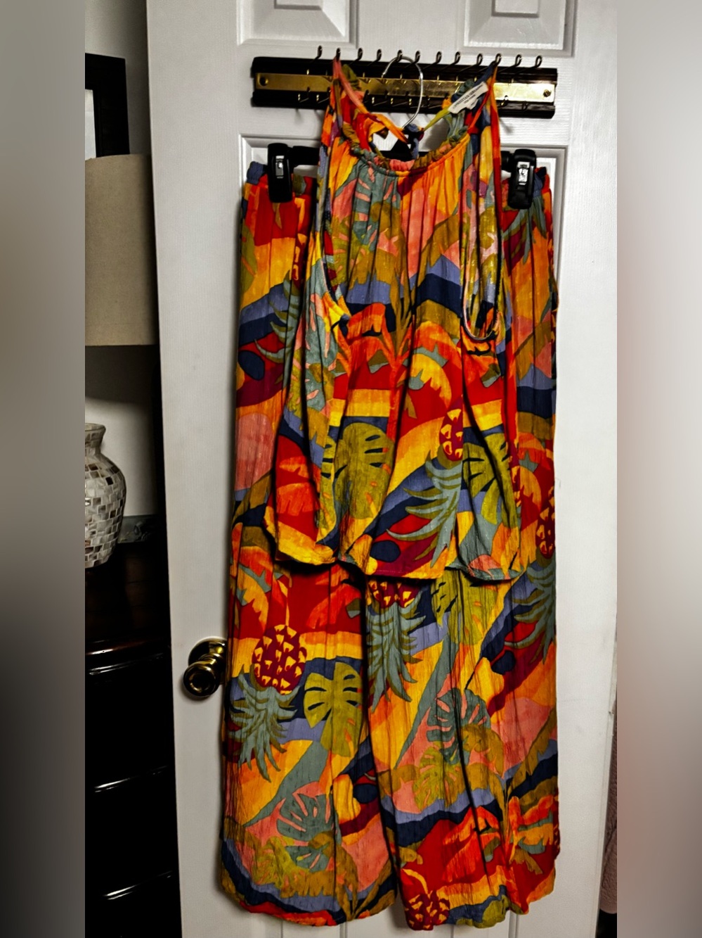 Christian Siriano Orange Multi Tropical Print Halter & Pants - Picture 7 of 9
